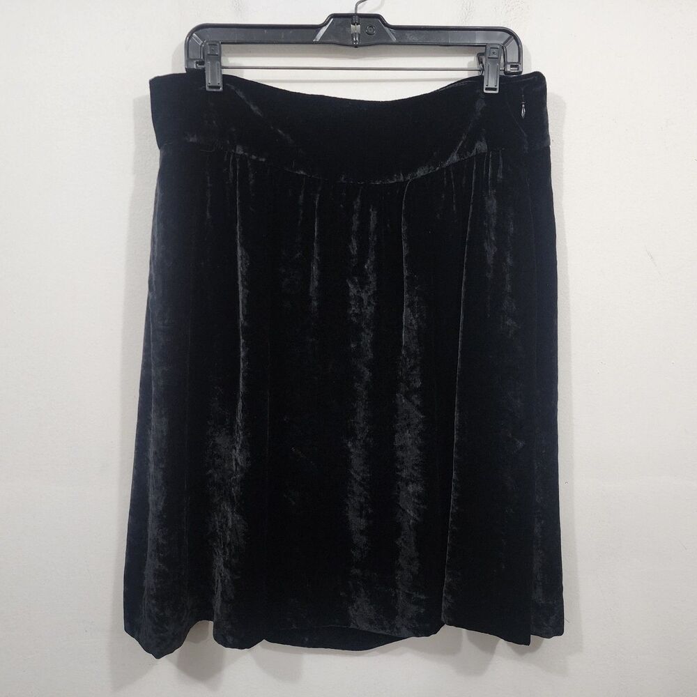Theory Luxe Crushed Velvet A-line Knee-Length Skirt Black Silk Blend Womens 12